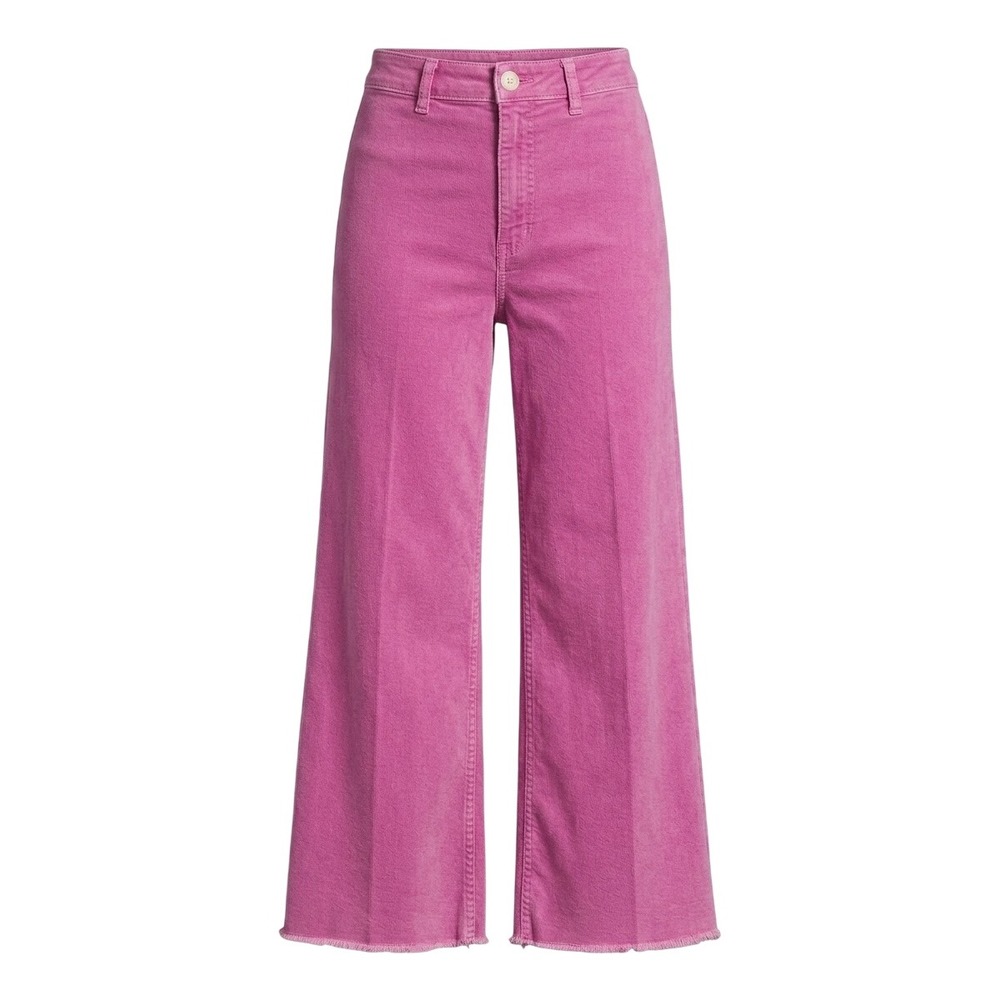 Zara Wide Leg Jeans Women 24 Pink High Rise Raw Hem Orchid Frayed
